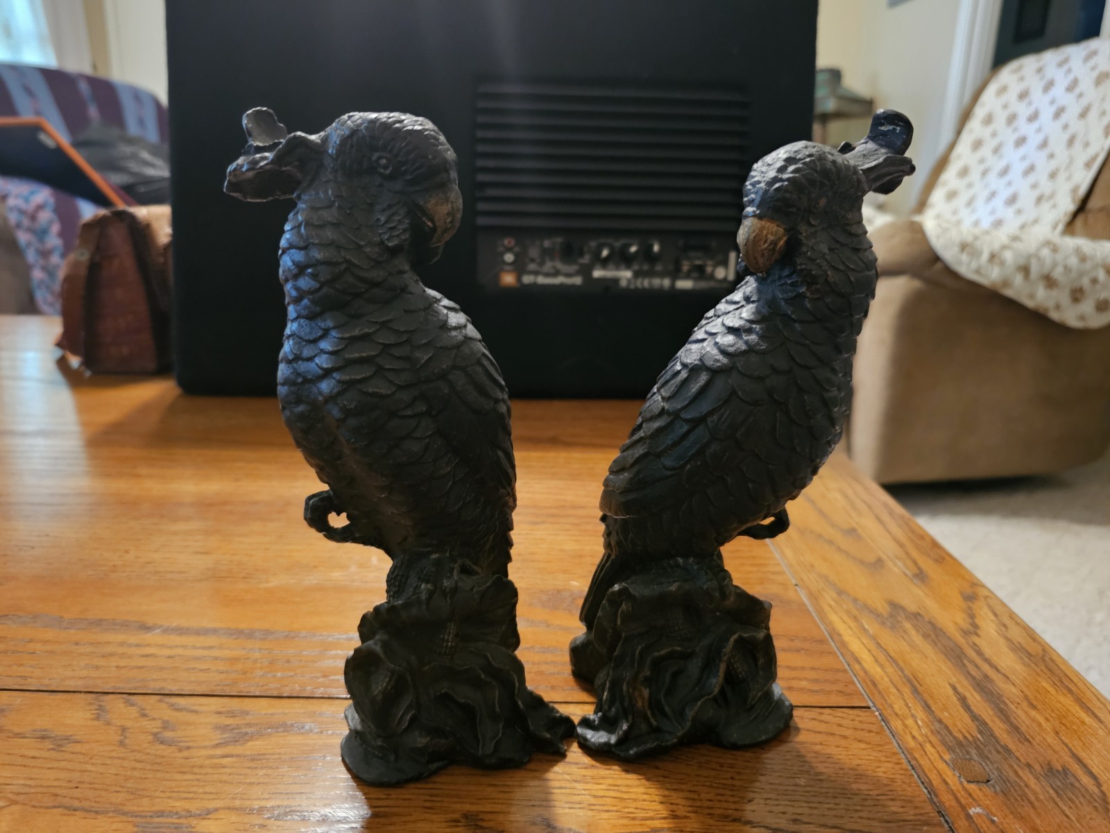 RARE Vintage Art Deco Cast Iron Cockatoo Bookends Pair - Ultra Heavy