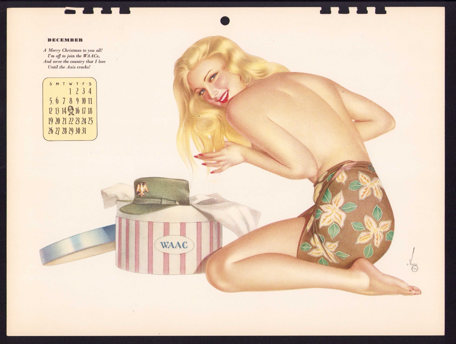 😲 VINTAGE ALBERTO VARGAS 1943 PINUP GIRL ESQUIRE CALENDAR PAGE POSTER VARGA ART