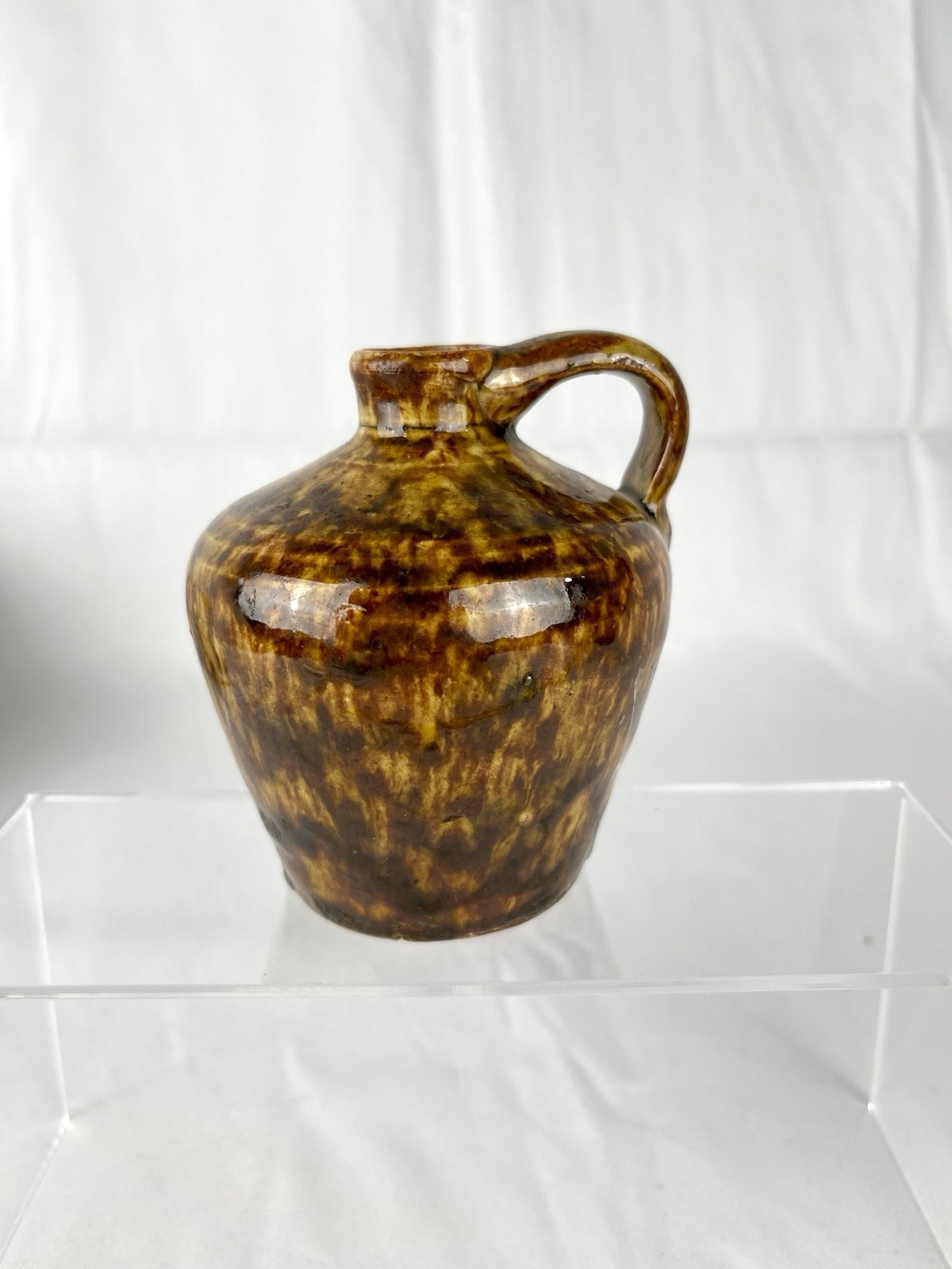 Early 1800 Spatterware Splatterware Pottery Black Gold Corn Jug 3.8”x4.5” Antiqu