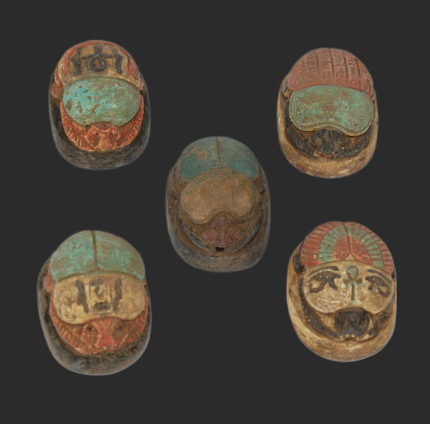 UNIQUE 5 PHARAONIC ANCIENT EGYPTIAN SCARABS Carved Tomb Amulets (BK)