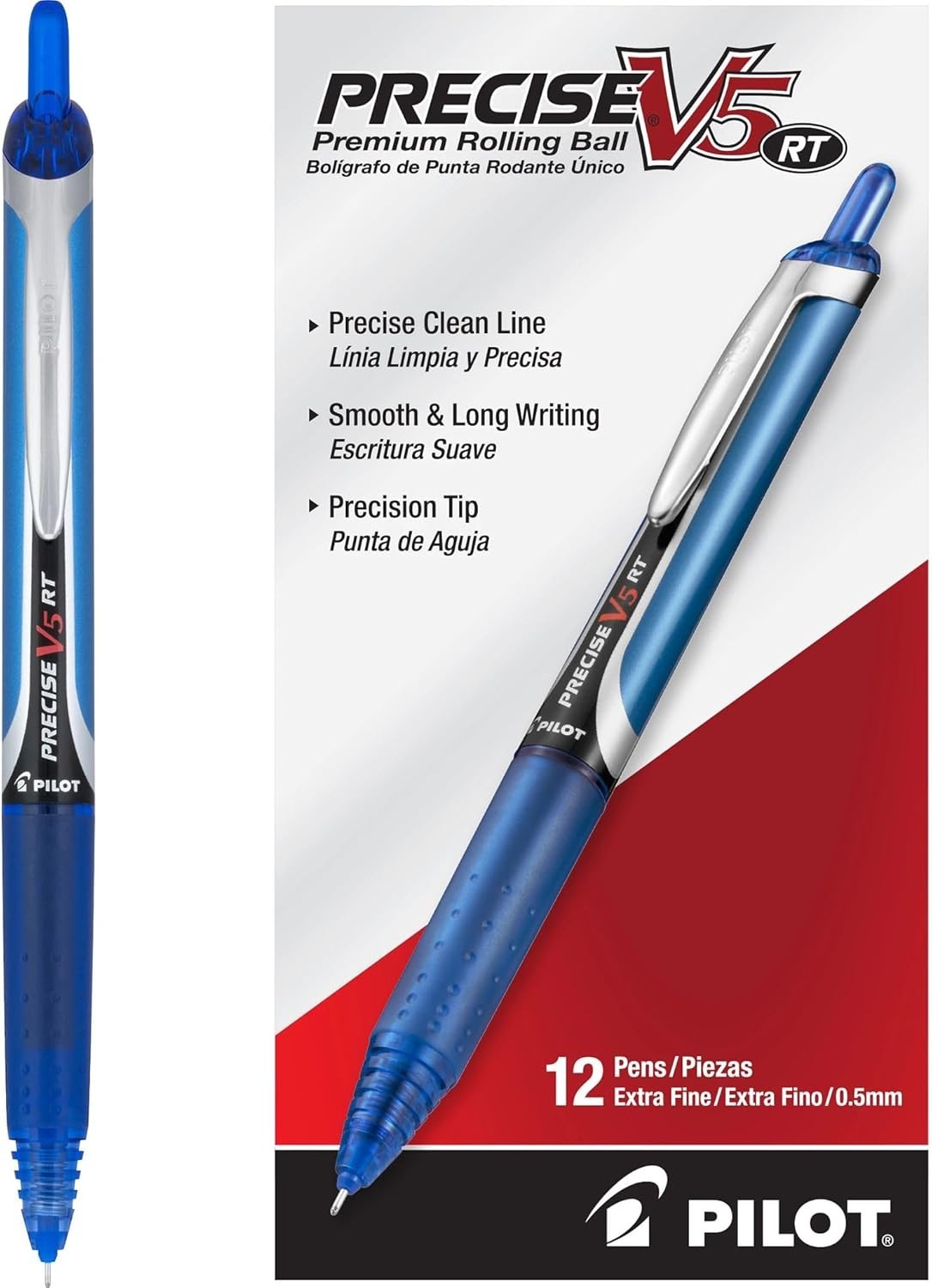 Pilot Precise V5 RT Refillable Retractable Rollerball Pens Extra Fine Blue 12-Pk