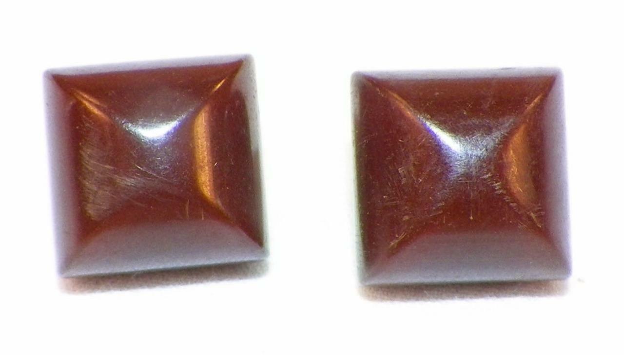 2 Brown Bakelite Buttons Puffy Squares Pillow Shape 2 Sew Thru Holes Nice #27