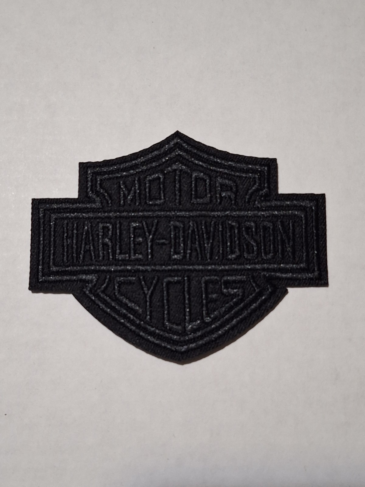 Embroidered Harley-Davidson Shield Iron On Patch Blacked Out Black On Black