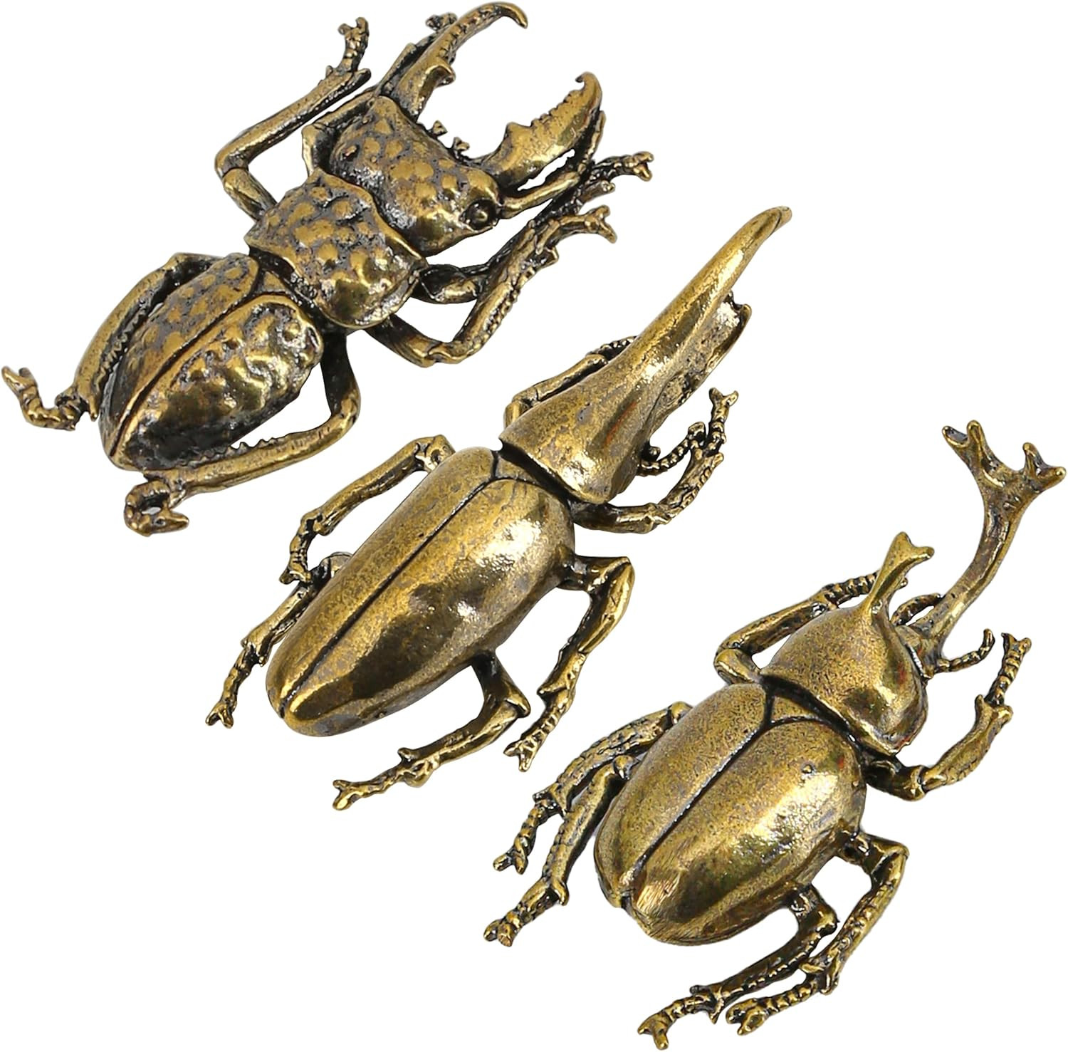 3Pcs/Set Insect Bug Wall Decor, Solid Brass Beetle Figurine Ornament, Exquisite