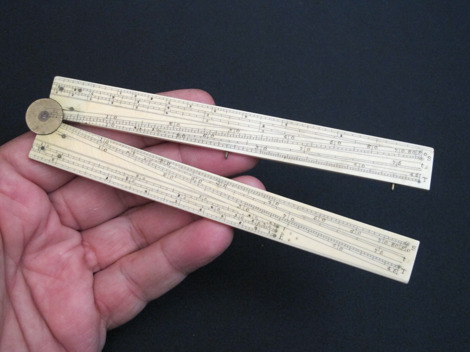 1800s Vtg Pocket Sector Rule / Proportional Scale Calculator Math Antique Tool