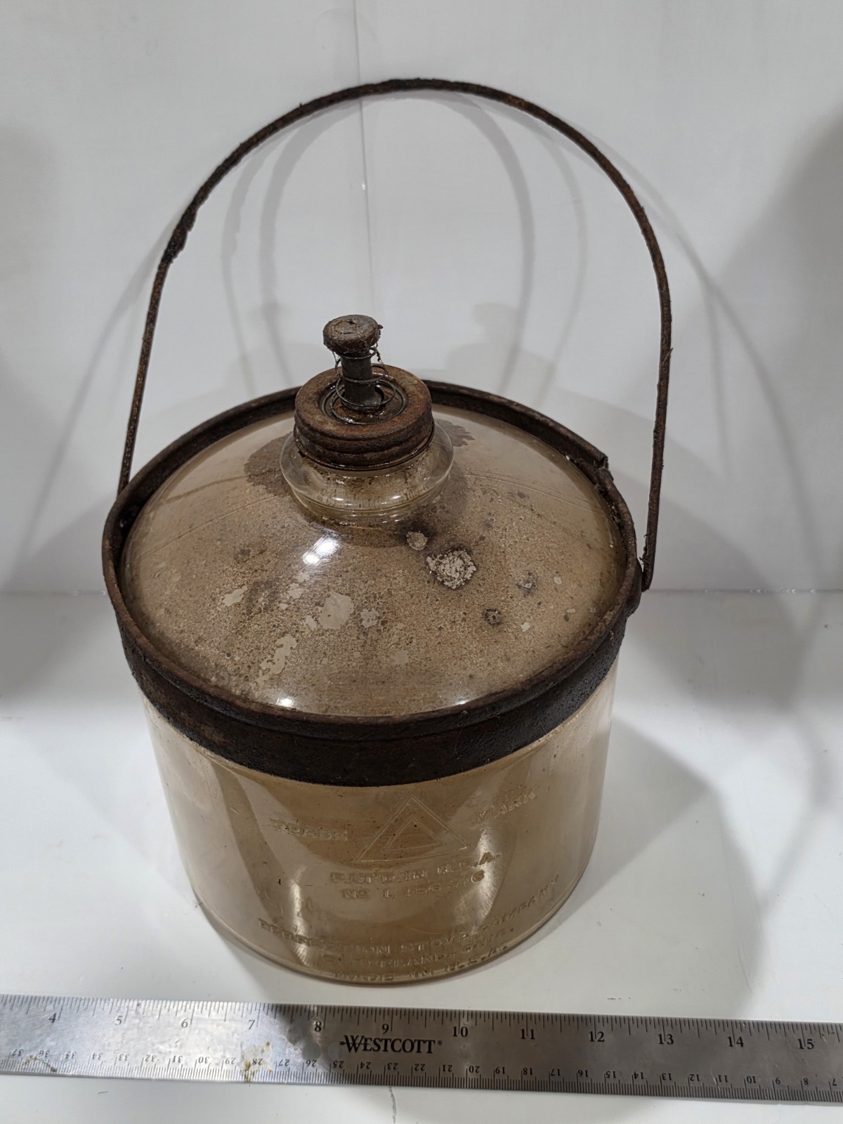 Antique Perfection Stove Co Glass Kerosene Heater Fuel Tank Reservoir Jug