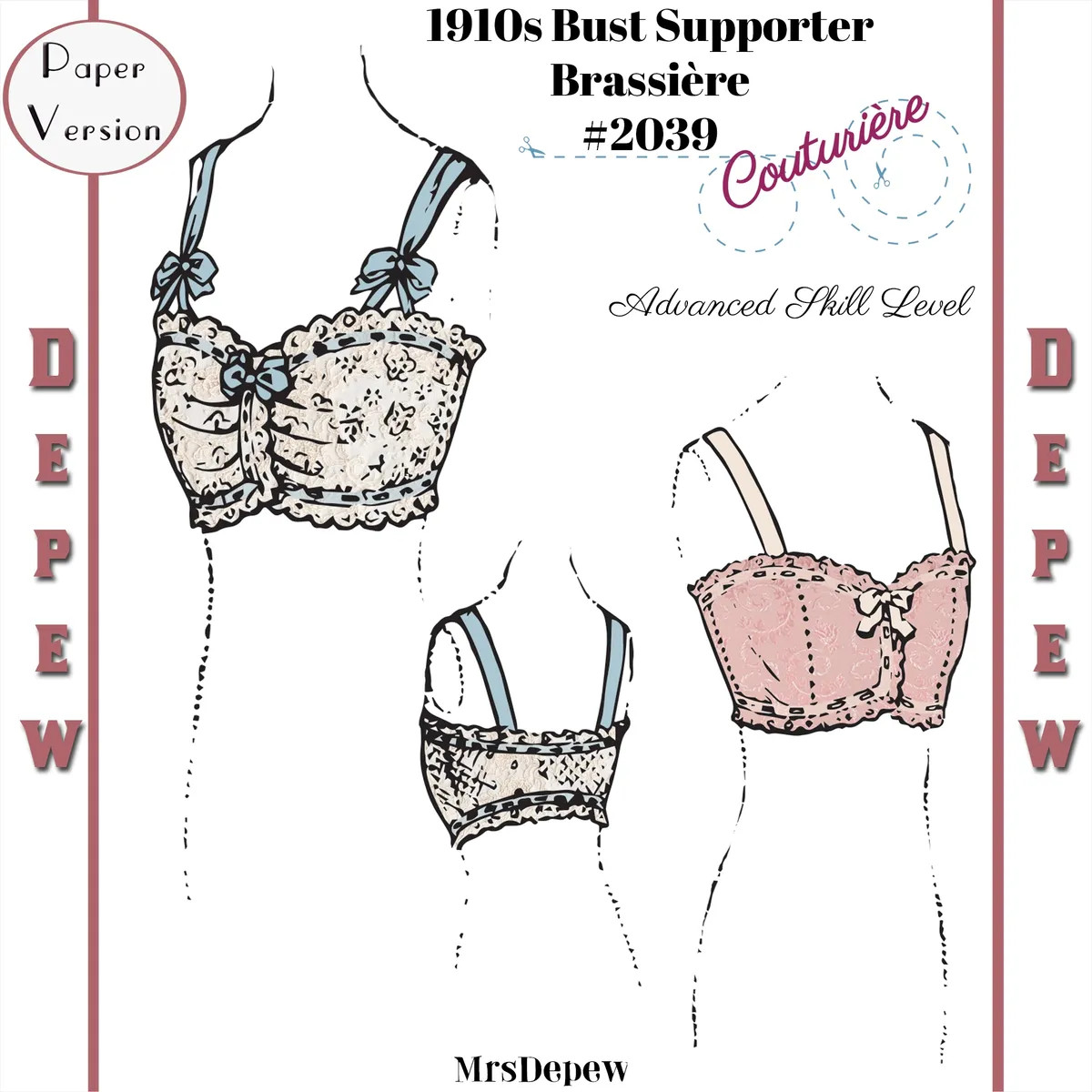 Vintage Sewing Pattern 1910s Ladies Bust Supporter Brassiere Multisize Bra #2039