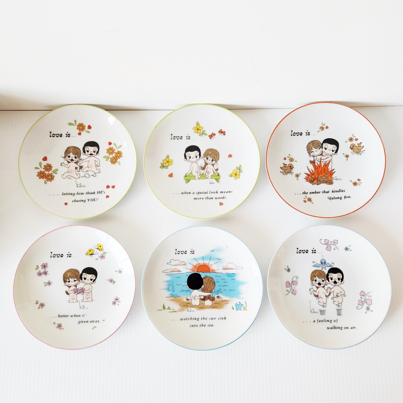 6 Vintage 1972 Kim Casali Love Is... Porcelain Wall Plates Japan LA Times Rare