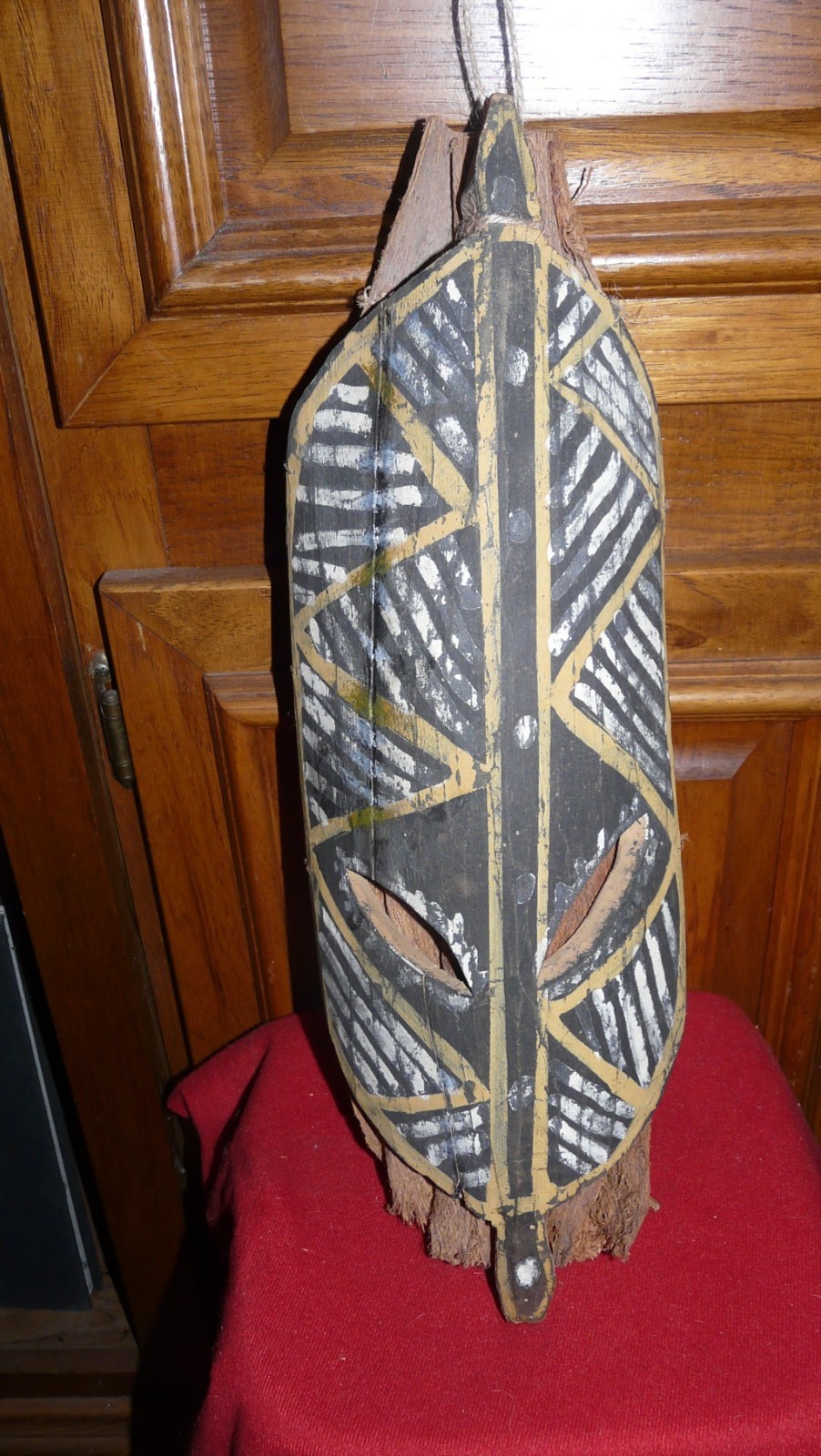 OLD Brazilian Amazon Indian Tribal Wood Mask with Bark Hood