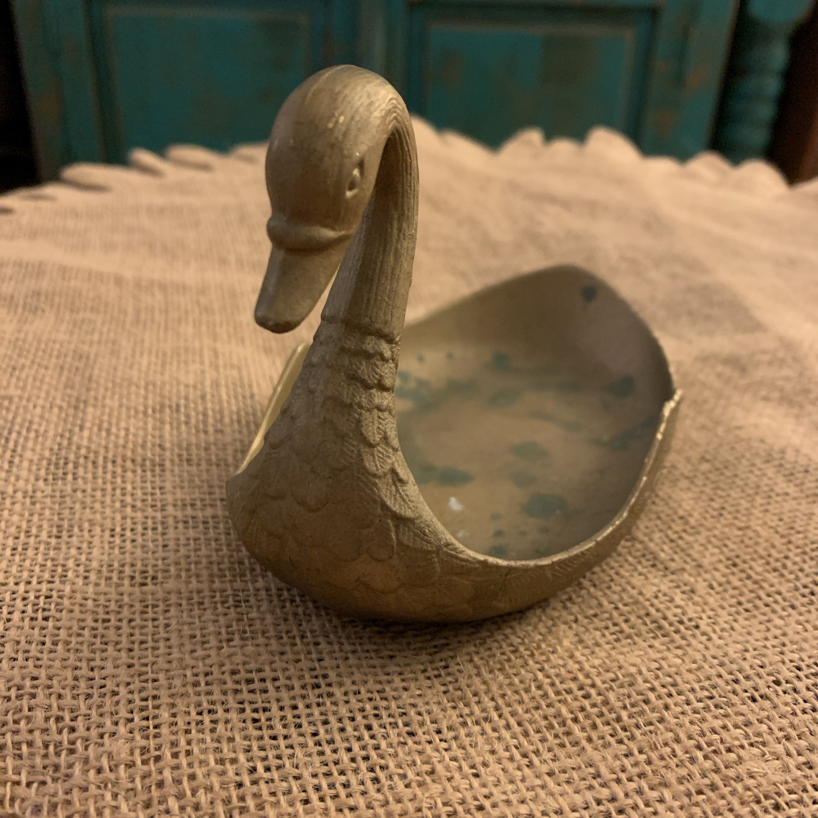 VTG Brass Swan Catchall Tray Ring Holder Soap Dish Aged Patina Mid Century Decor