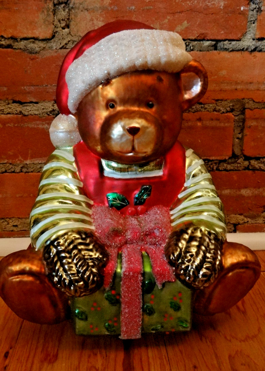 Vintage Mercury Glass Teddy Bear Christmas Figure Handblown 11” Holiday Decor