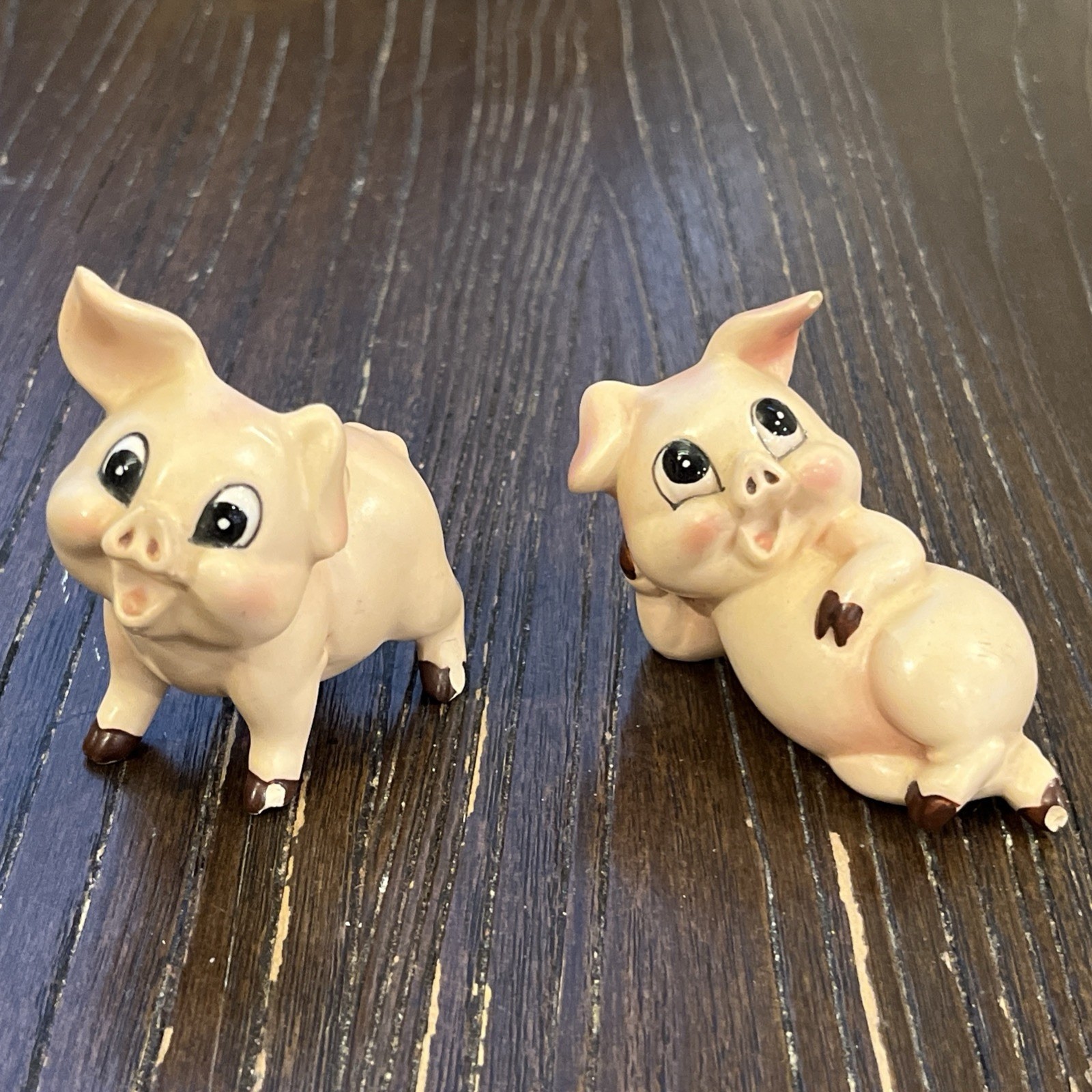 2 Vtg Ceramic Anthropomorphic Pig Figurines Japan Farm Animal Piglet Ranch Set