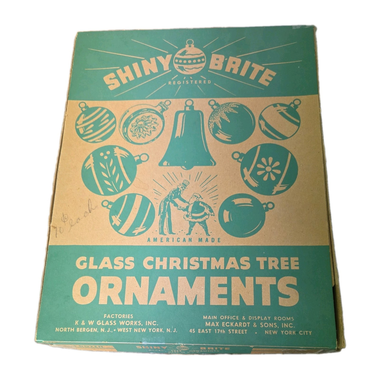 (12)Vintage Shiny Bright Glass Decorative Christmas Ornaments w/Original Box