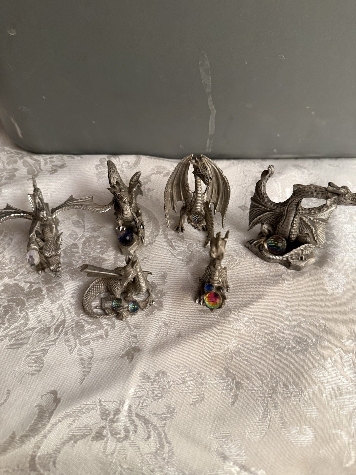 Fine Pewter Dragon Collection 1988-1992 | Crystal Accents | 6pc Collector