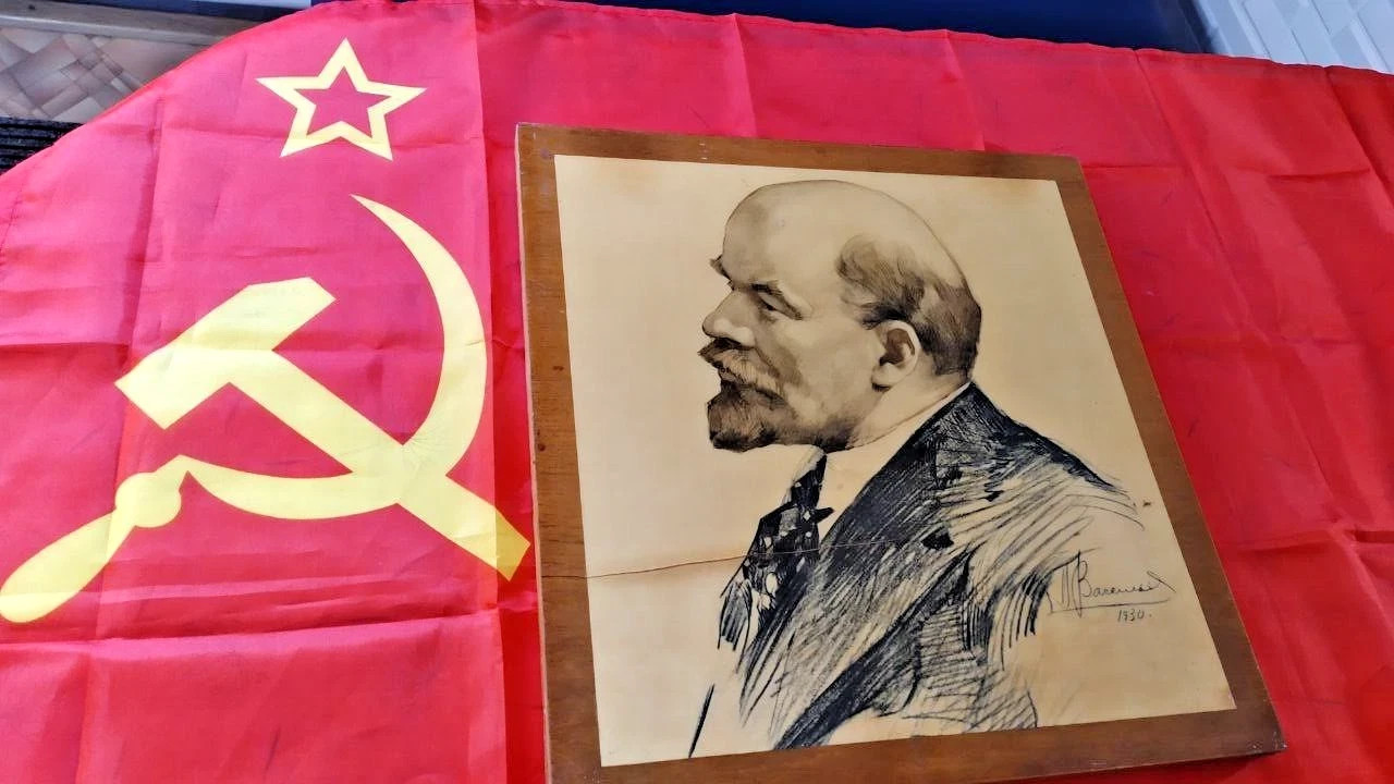 Antique Lenin Portrait - Original Soviet Propaganda Art - Signed & Dated