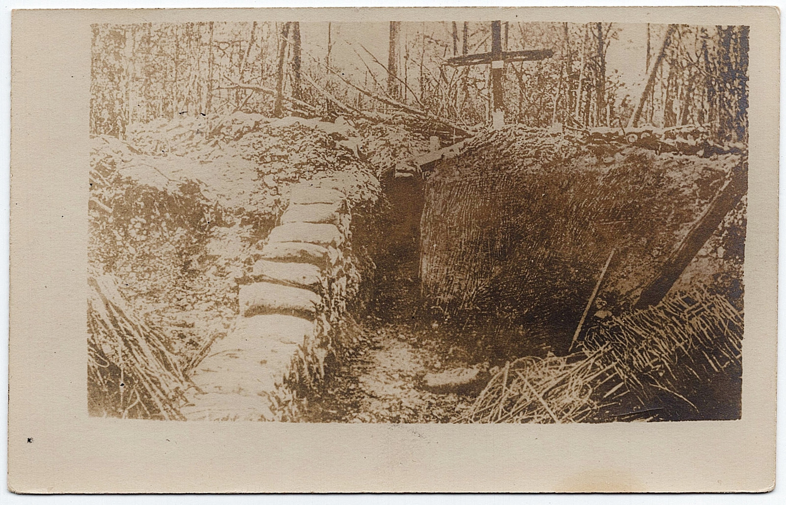1915-1918 WWI RPPC WW1 Trench Bunker Chapel Cross Great War Real Photo Postcard