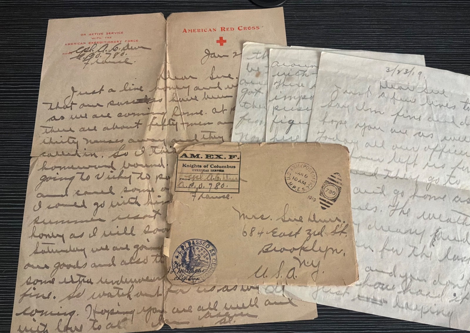 2 WWI AEF letter MD Base Hosp 48, inspection, turn in helmets, no mail.