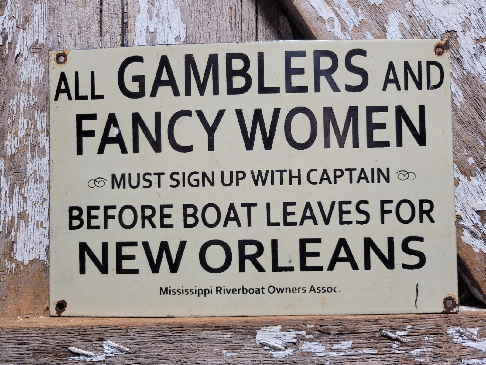 VINTAGE BROTHEL PORCELAIN SIGN RARE OLD GAMBLING RIVER BOAT MISSISSIPPI CASINO