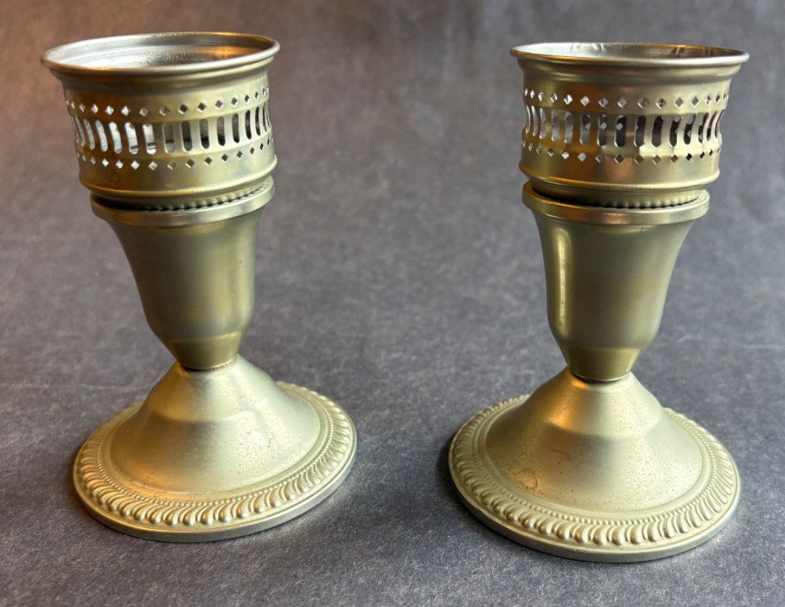 Vintage Pair  Shrewbury Holloware Candle Sticks Holders  Filigree Top