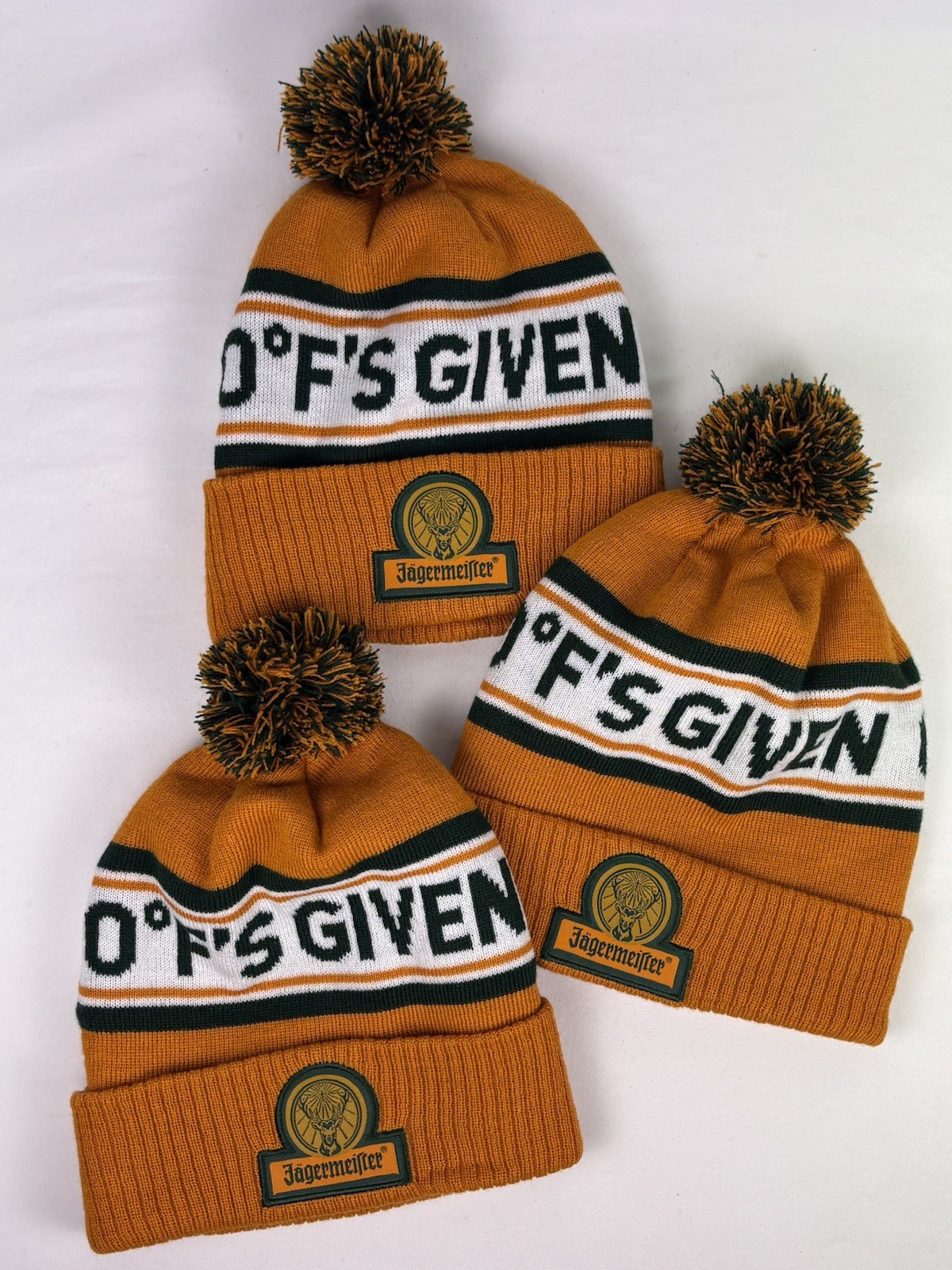 Lot 3 Jagermeister 0°F’s Given Pom Beanie Matching Hats Orange Winter Knit Cap