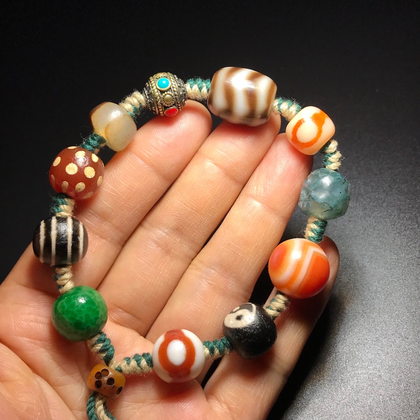 Handmade Old Agate Tibetan Dzi Beads Bracelet Amulet Chains Beads 13×16mm