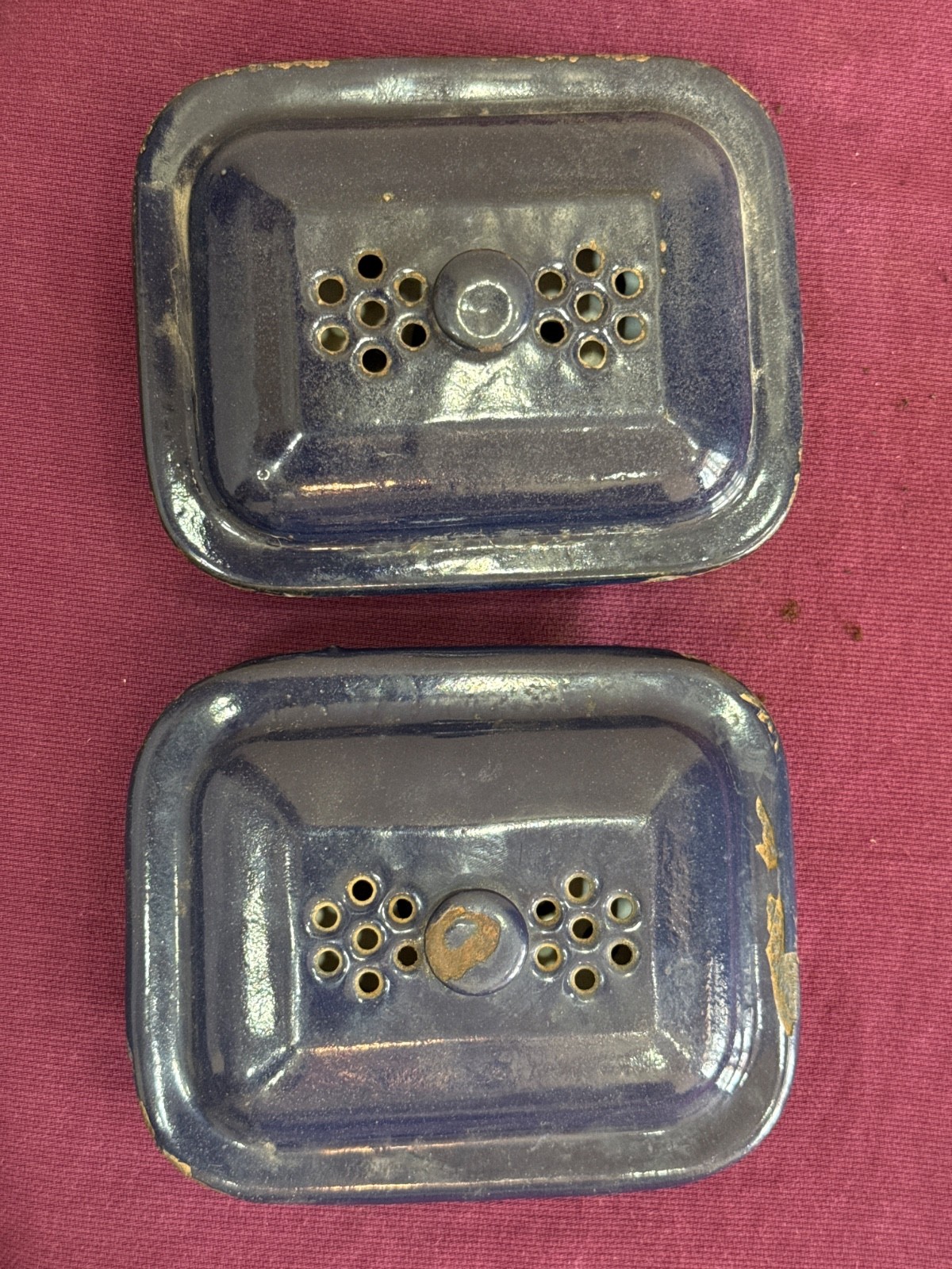 1930s vintage cobalt blue iron enamel soap case Made In Japan Lot Of Two