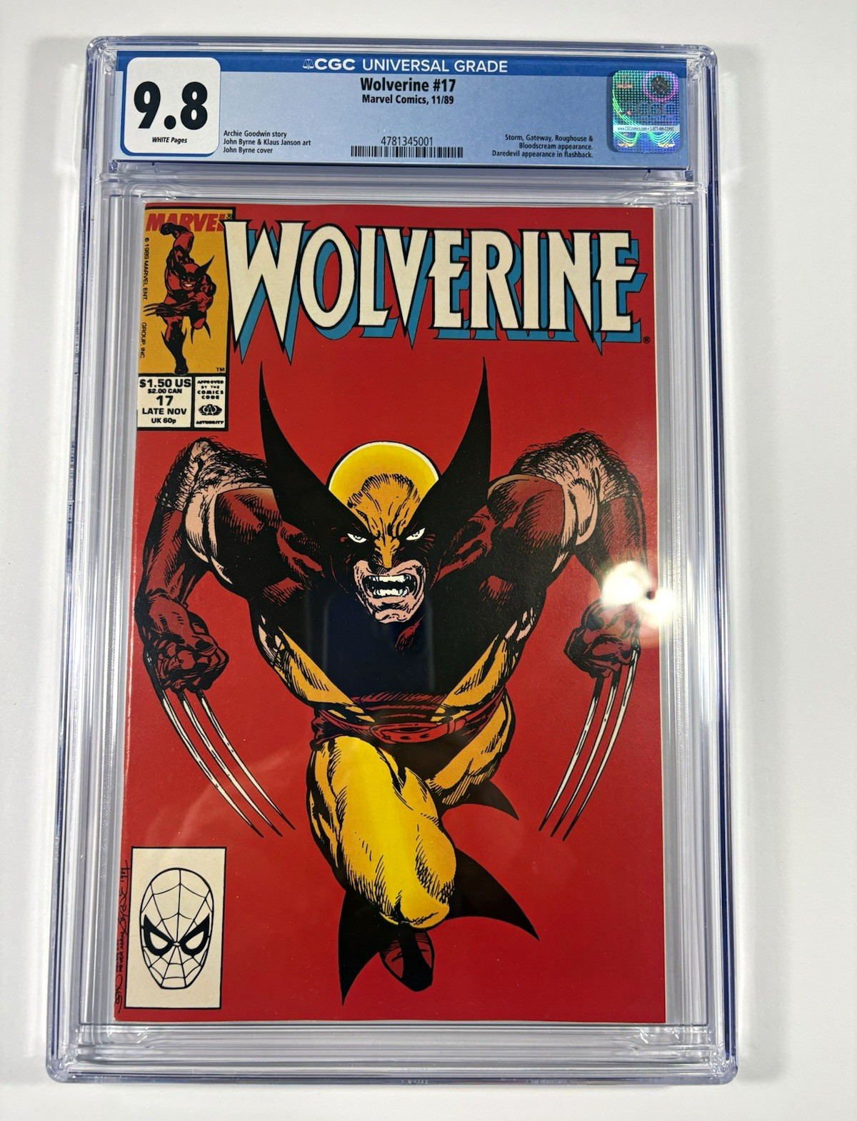 Wolverine #17 (1989) CGC 9.8 WP Iconic cover by John Byrne 