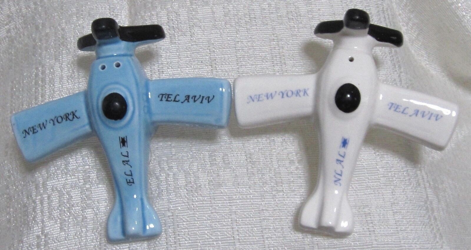 El Al Airline @1991 salt & pepper shakers s & p ceramic Tel Aviv New York