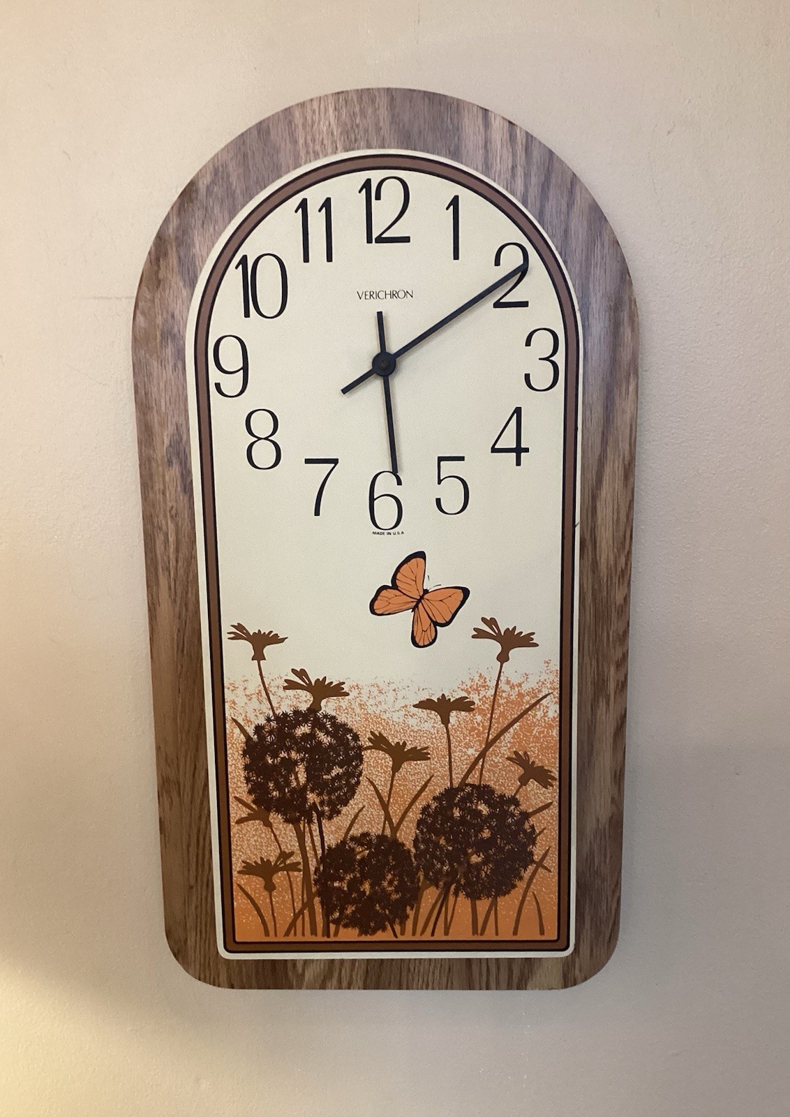 VTG Mid Century Retro 70’s Verichron Wall Clock Monarch Butterfly 22” Rare WORKS