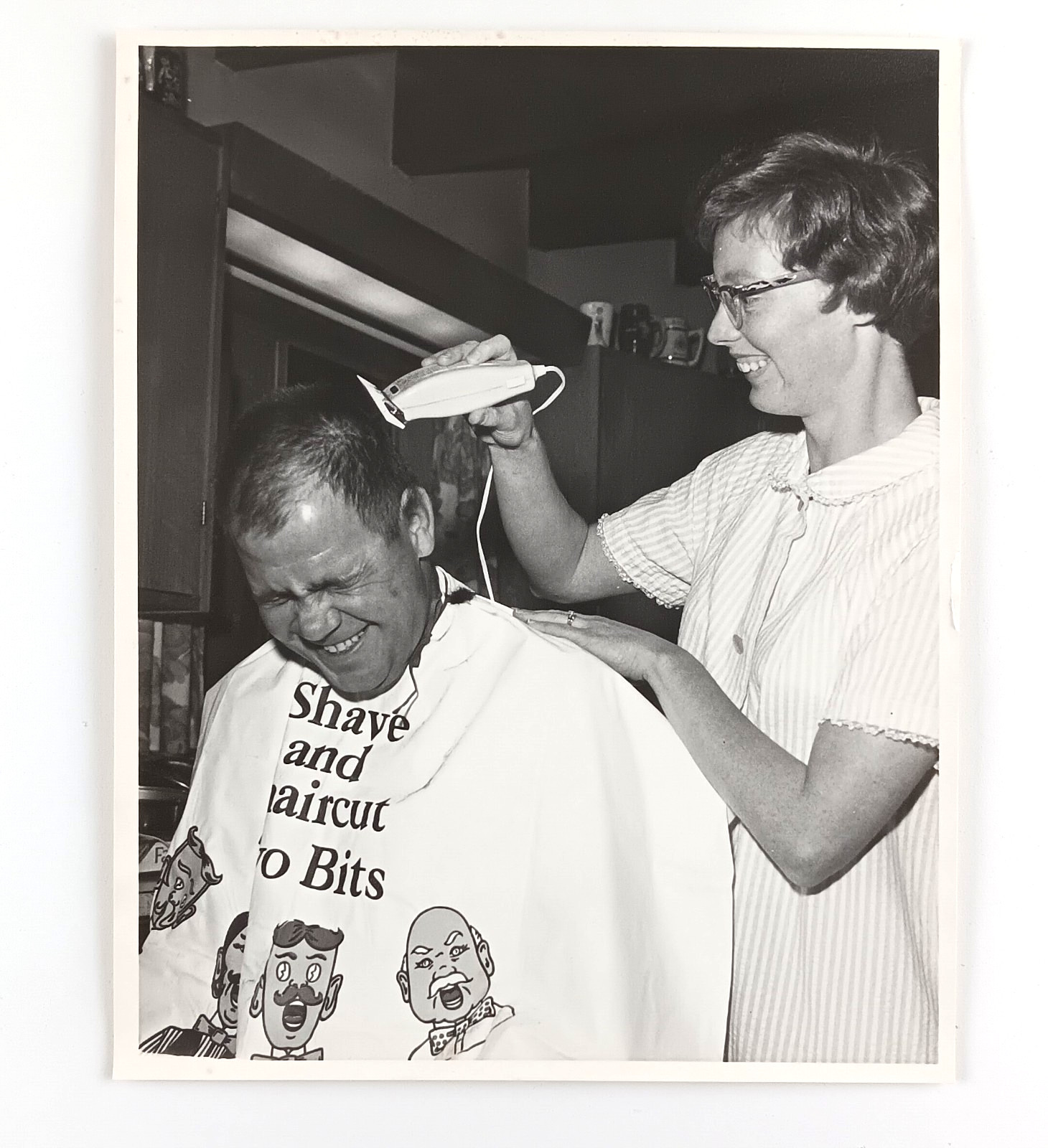 1960s Barber Beauty Shop Man Getting Haircut Clippers Beautician Vintage Photo