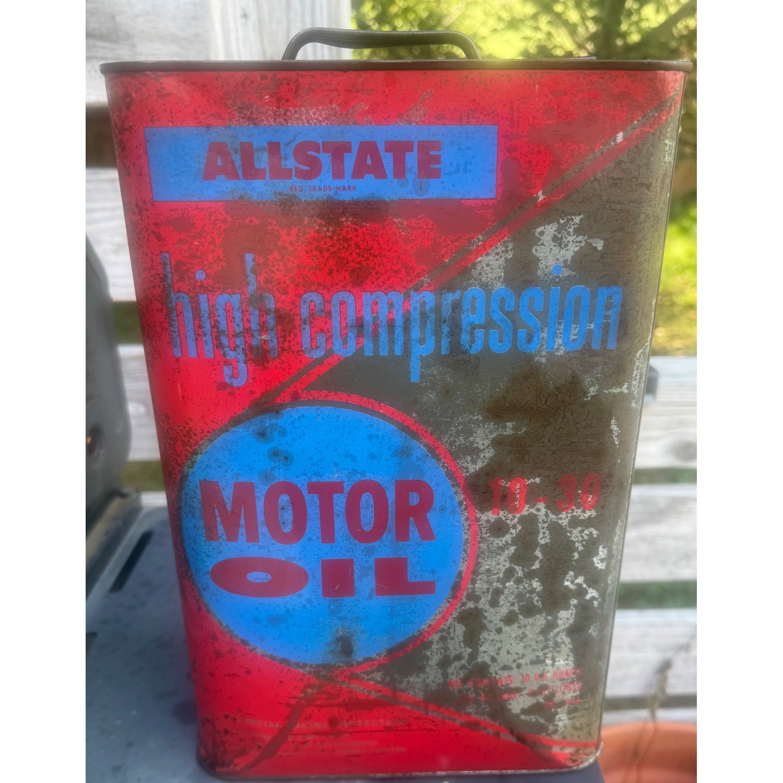 Vintage Allstate High Compression 10W-30 Motor Oil Can 2.5 Gal Sears Roebuck