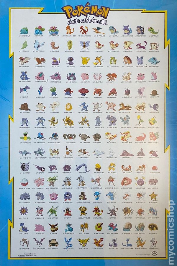 Vintage Pokemon Poster Gotta Catch Em All 150 1st Gen Pokemon 1998 34x22
