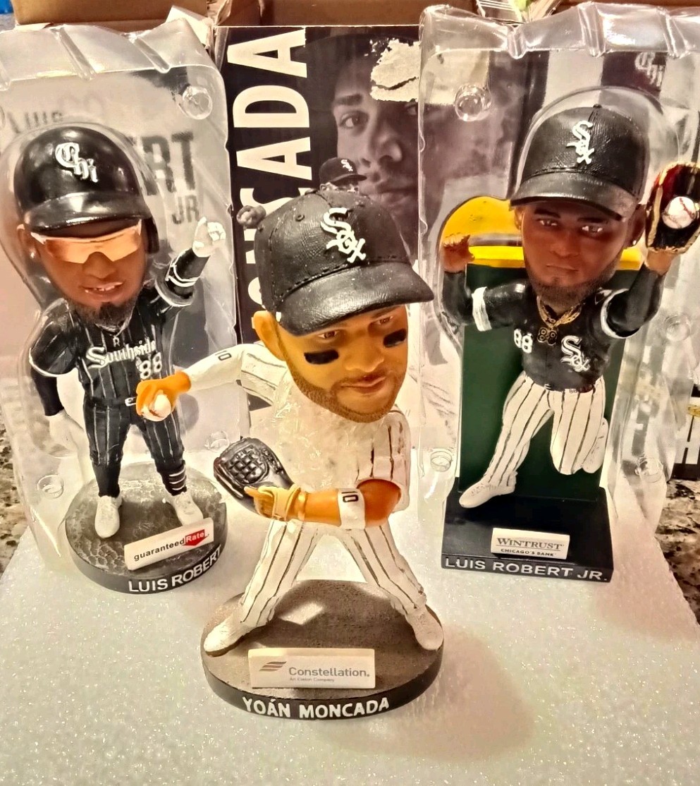 3 pc lot chicago White Sox Bobbleheads 1 Moncada &  2 Luis  Robert Jr.  nice box