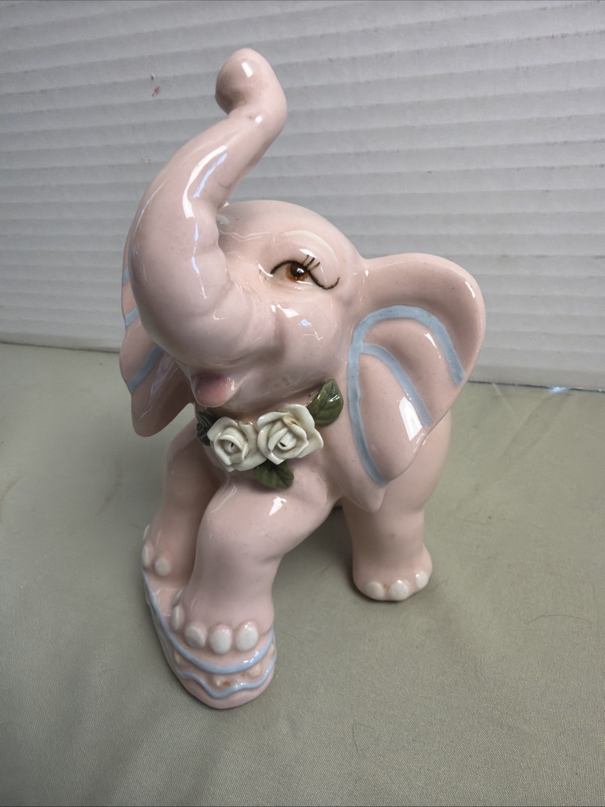 Vintage Pink Elephant Figurine 6”
