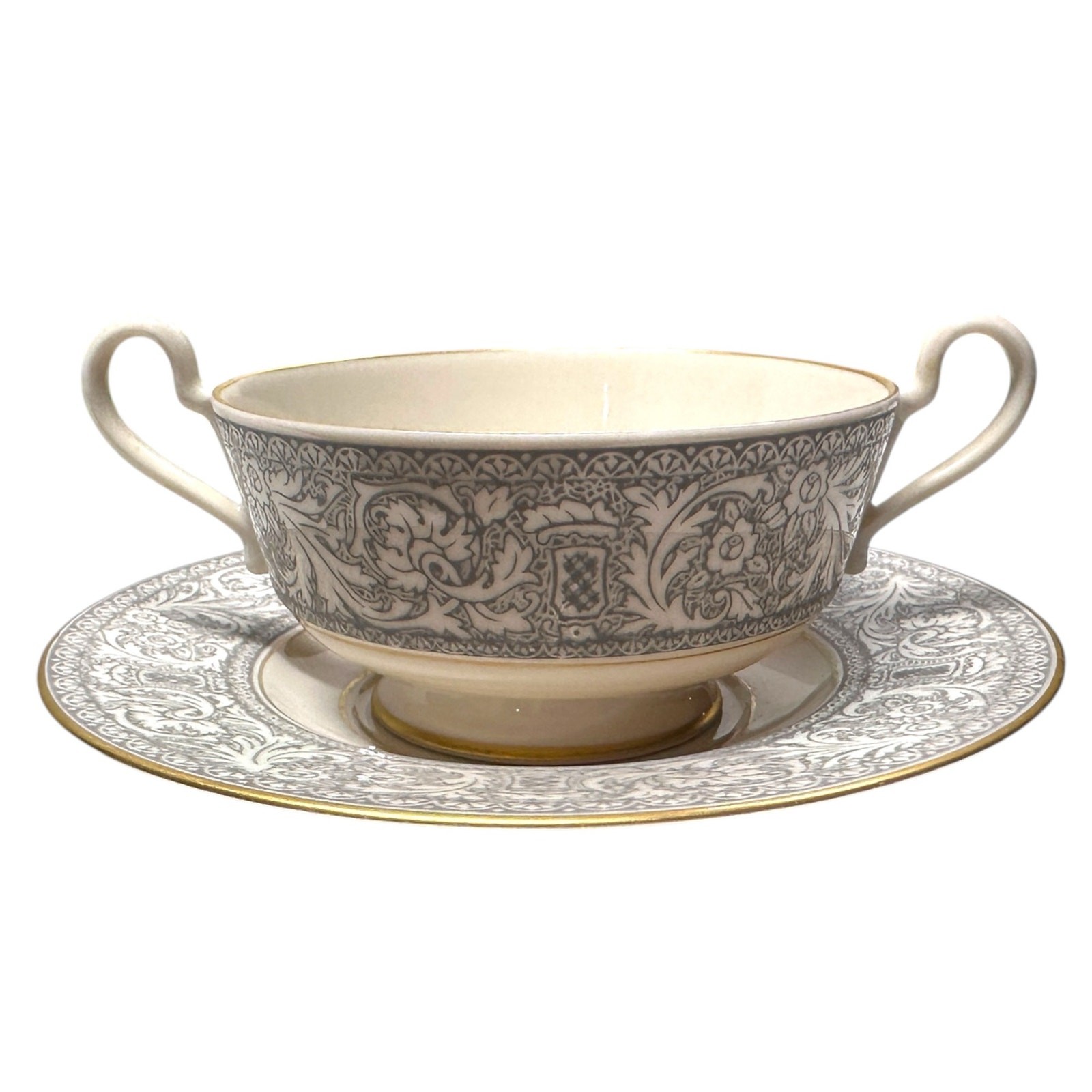 Franciscan Renaissance Grey Footed Cream Soup Bowl & Saucer Set