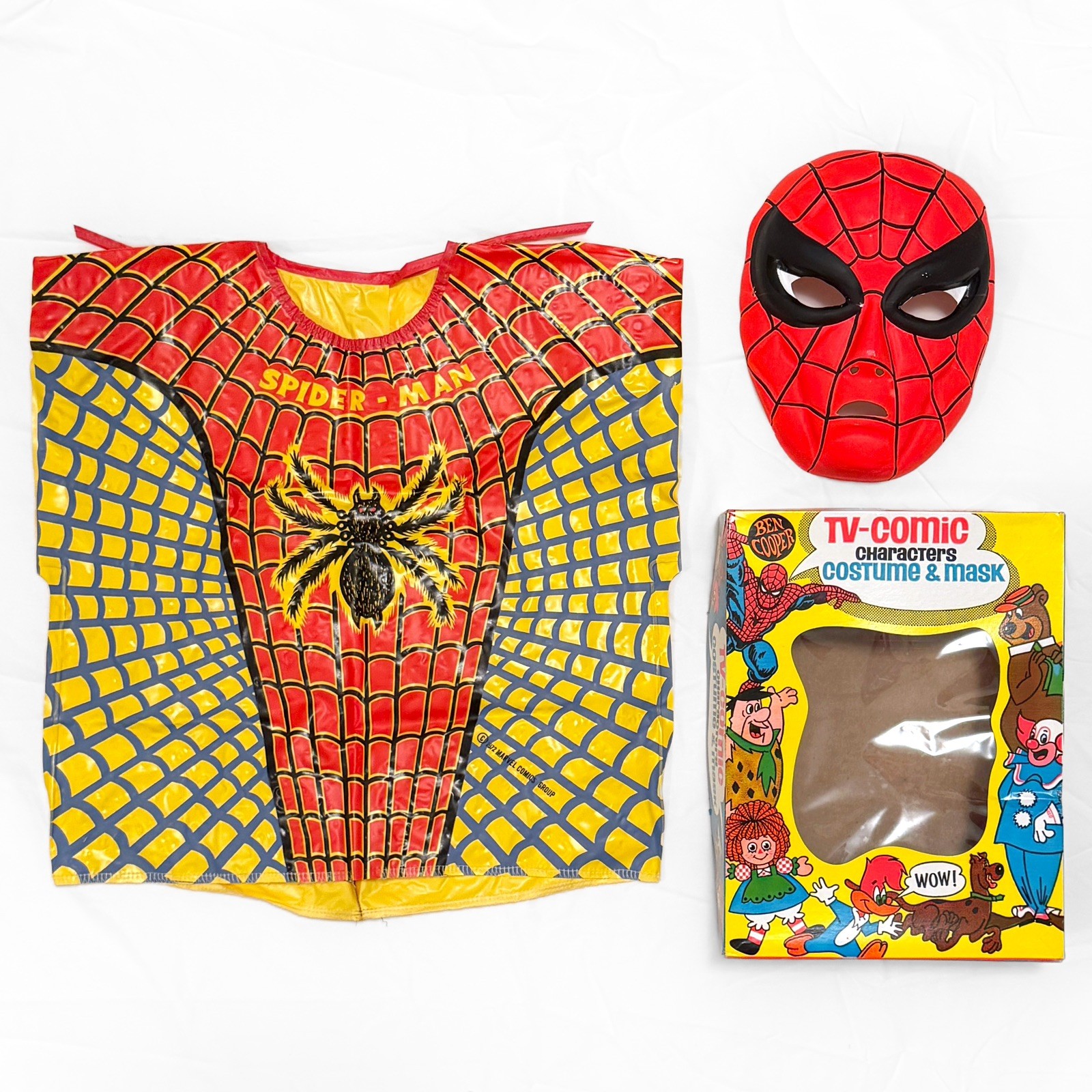 Ben Cooper Spider-Man Halloween Mask Costume Top Vintage 70s Original Box Kids M