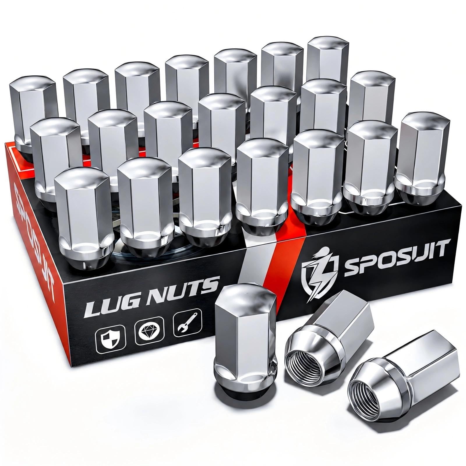 Sposuit M14x1.5 OEM Lug Nuts, 24 Pcs, Chrome