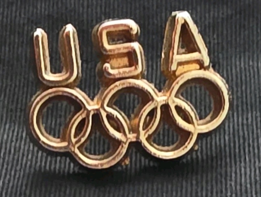 USA Olympic Rings Gold Tone Vintage Lapel Pin