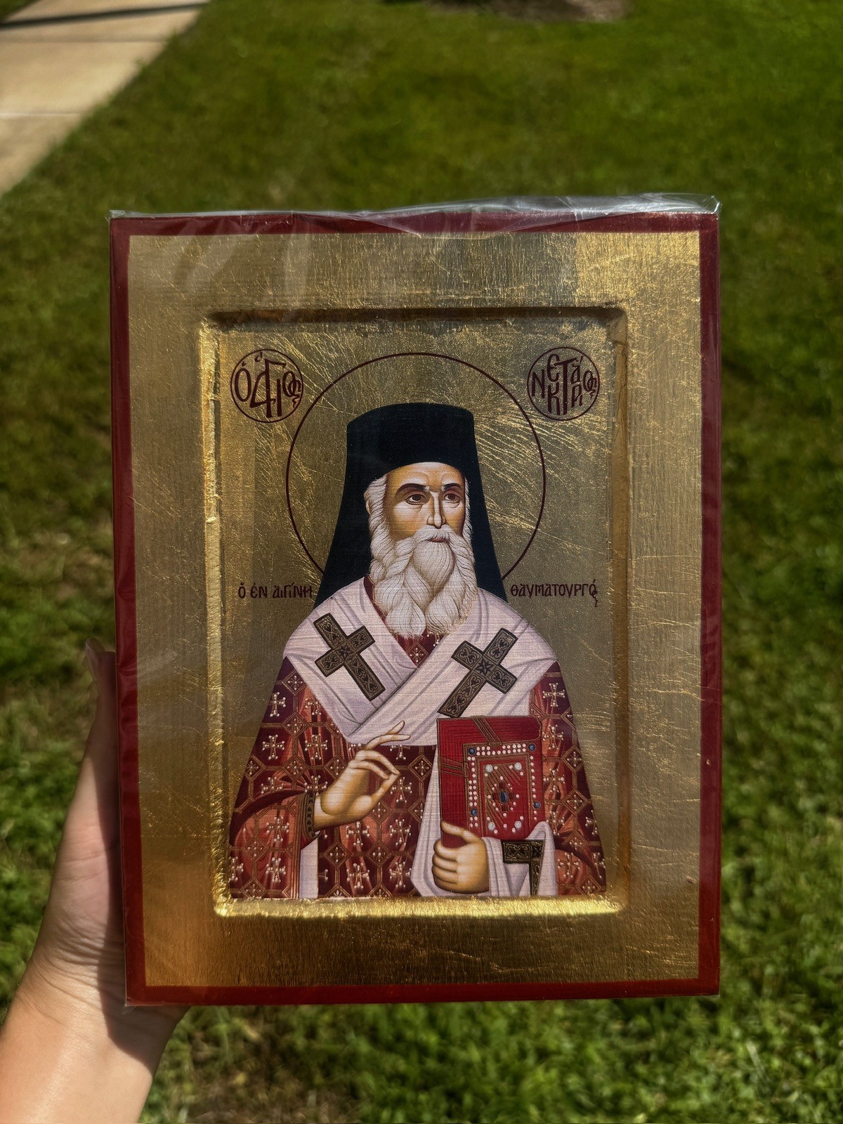 Saint Nektarios of Aegina Orthodox Icon Raised Wood 18kt Gold Leaf