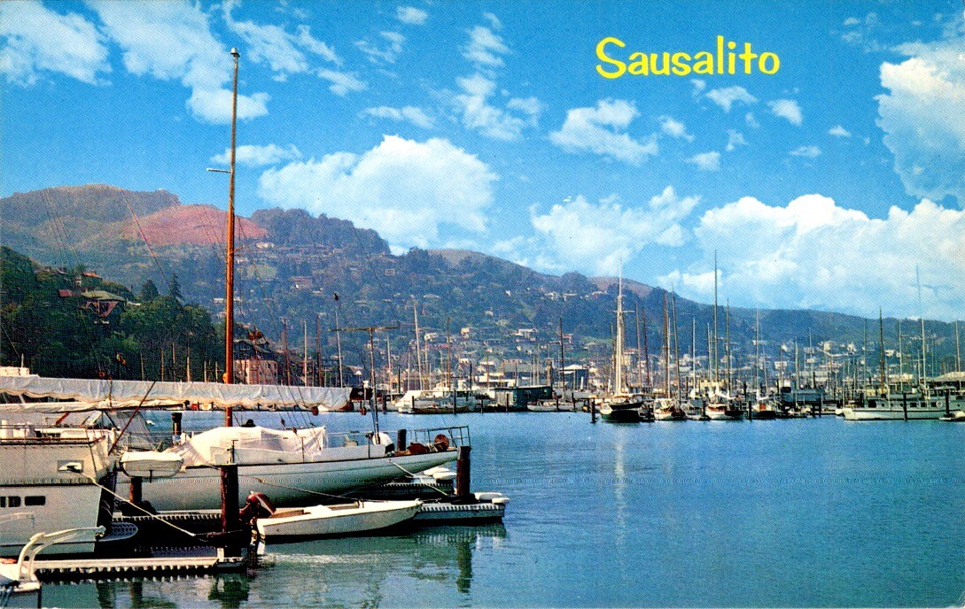 Sausalito Yacht Harbor CA 1960s Mike Roberts Postcard Sailboats Linen