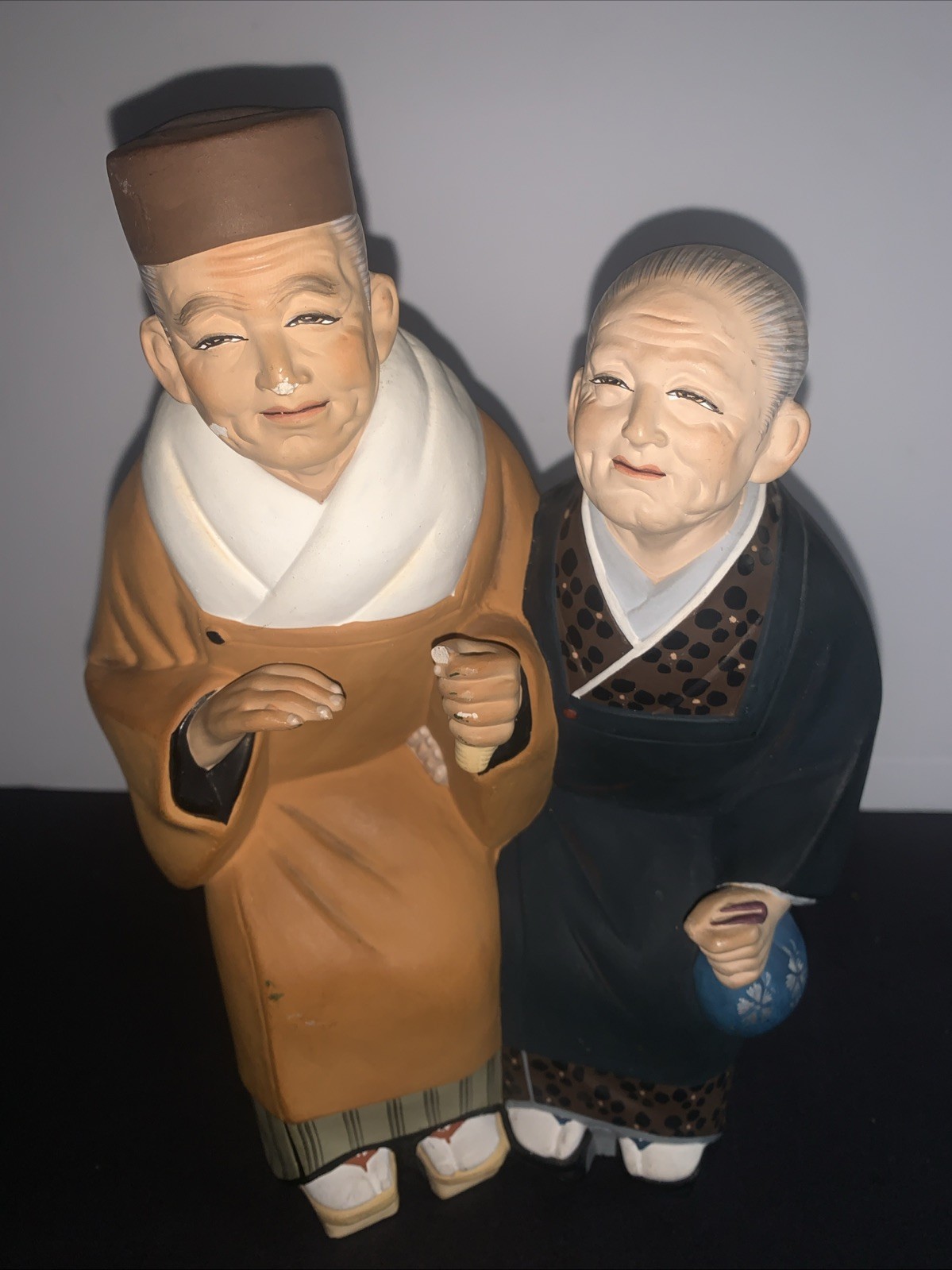 Vtg Hakata Urasaki Japan Old Couple Figurines Ceramic