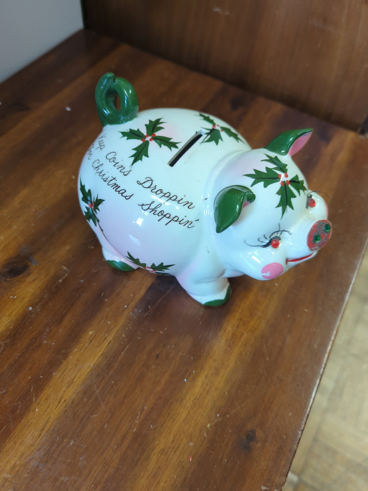 Vintage 1950s KREISS & Co. Holly Berry PIG With Christmas Poems PIGGY BANK 