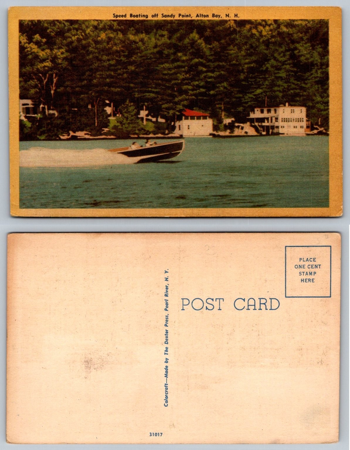Vintage Speed Boating Postcard Sandy Point Alton Bay New Hampshire Dexter Press
