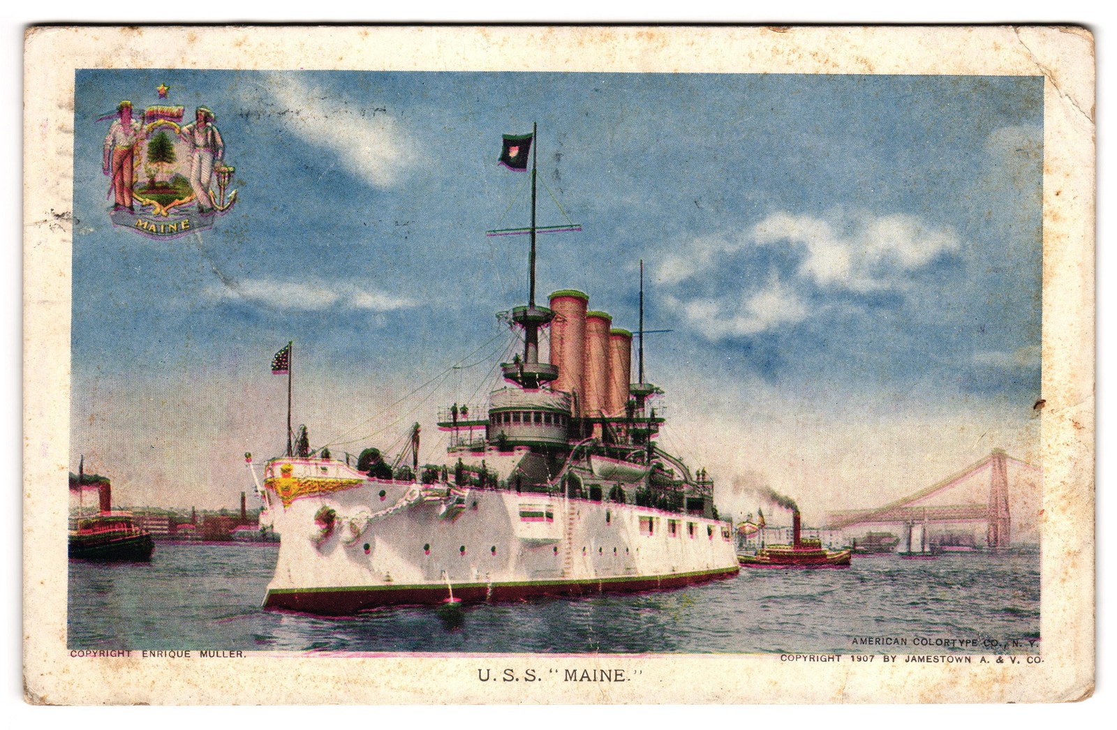 USS Maine Battleship Jamestown Exposition 1907 Souvenir Postcard