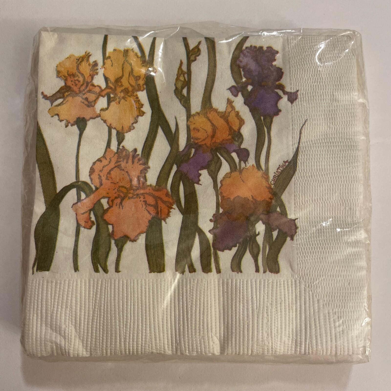 vtg 1987 Iris flowers beverage napkins made in USA emphera crafts scrapbooking