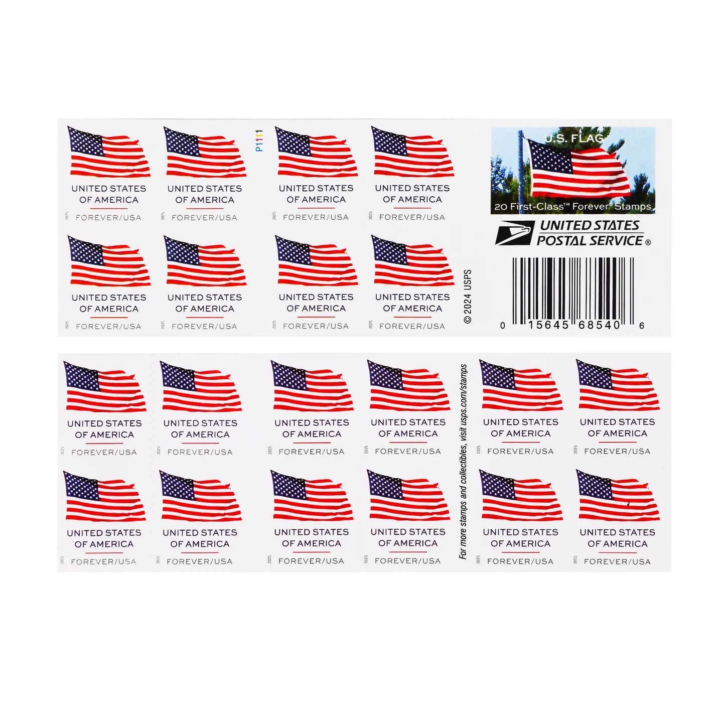 USPS U.S. FLAG BOOKLET OF 20 FIRST CLASS LETTER STAMPS