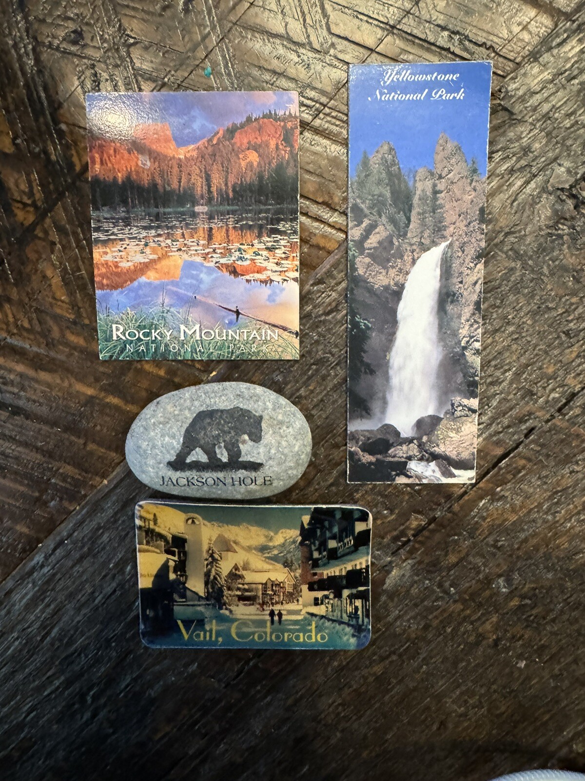 4 VTG Fridge Magnets - Rockies, Jackson Hole, Vail, Rocky Mountain & Yellowstone