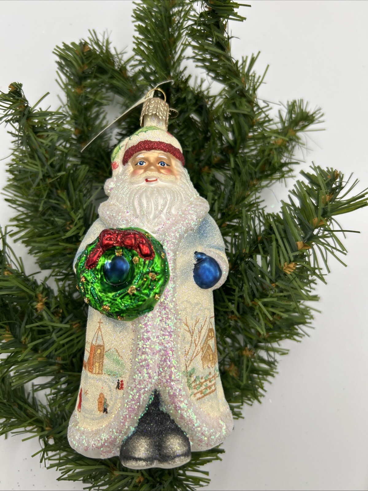 Old World Christmas Glistening Santa With Wreath Rare HTF Retired