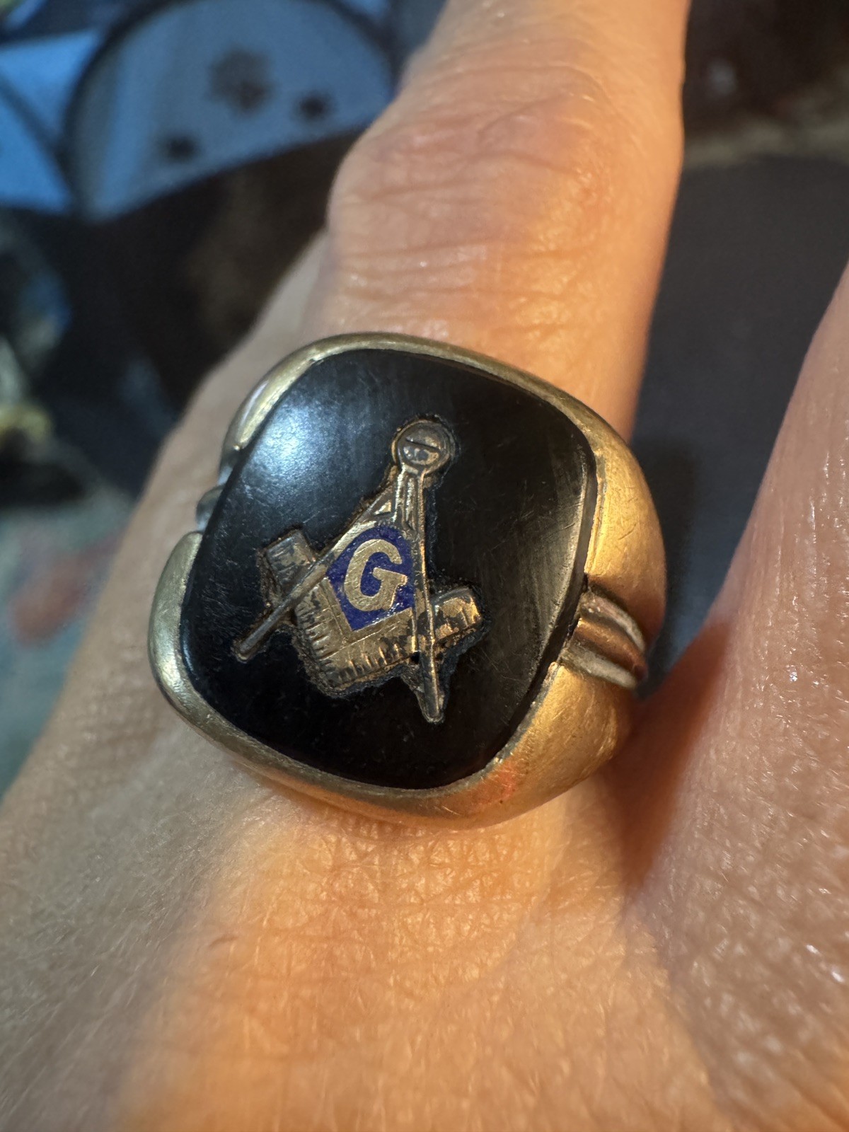Free Mason Antique 10k Gold & Sterling Mens Masonic Ring Black Stone Size 10