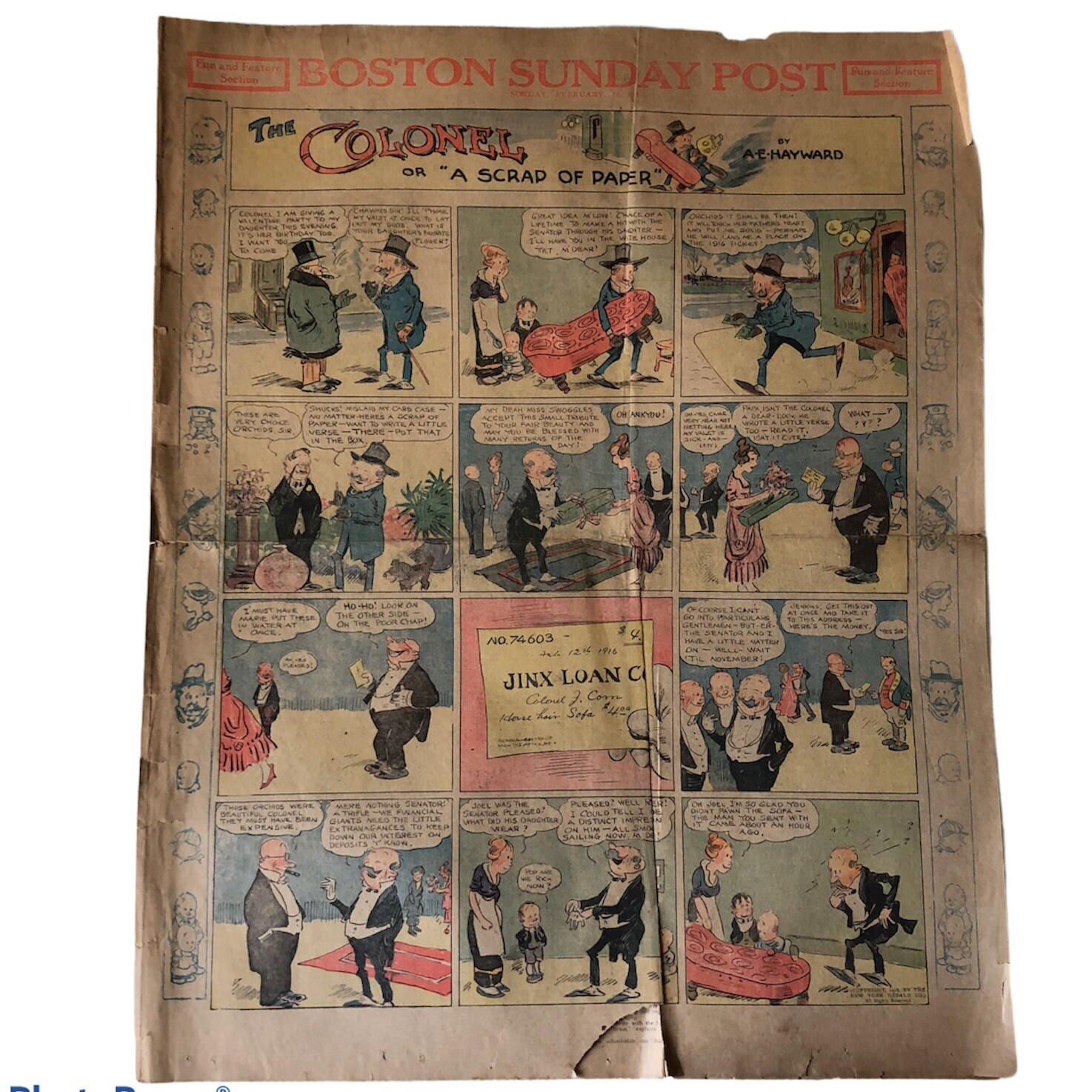 (10) 1916 Comic Strips Boston Sunday Antique Newspaper Hans & Fritz Colonel Corn